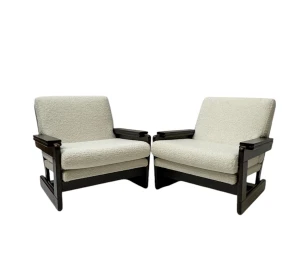 Mid-Century Modern Wenge Lounge Chairs with Bouclé Upholstery, 1970s